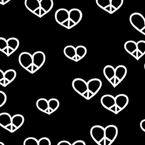 Fat love and peace minimalist freehand boho hearts hippies sign monochrome black and white
