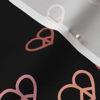 Fat love and peace minimalist freehand boho hearts hippies sign white on moody rose peach apricot red pink seventies vintage on black