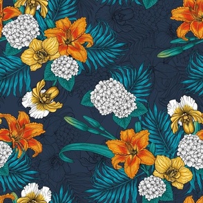 Tropical bouquet on navy