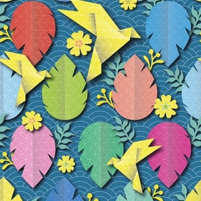 joy colors paper leaves and birds 
