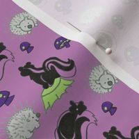 Skunk and Porcupine in Purple and Gray