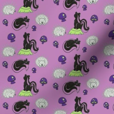 Skunk and Porcupine in Purple and Gray