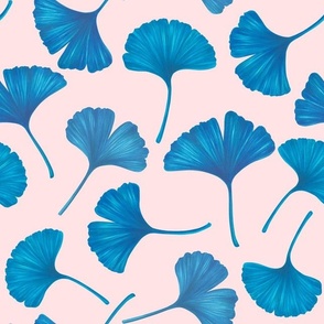 Ginkgo leaves , blue on blush