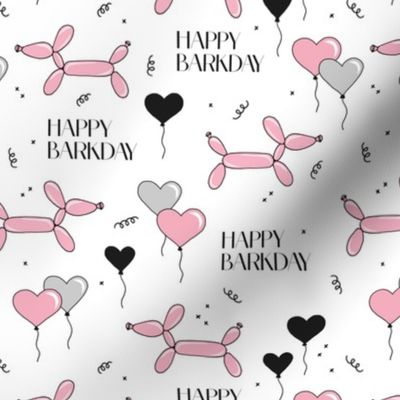 Happy barkday puppy birthday dog animal balloon pet love party celebration pink on white