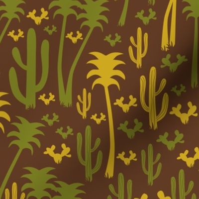 Desert Cactus Palm Trees Night