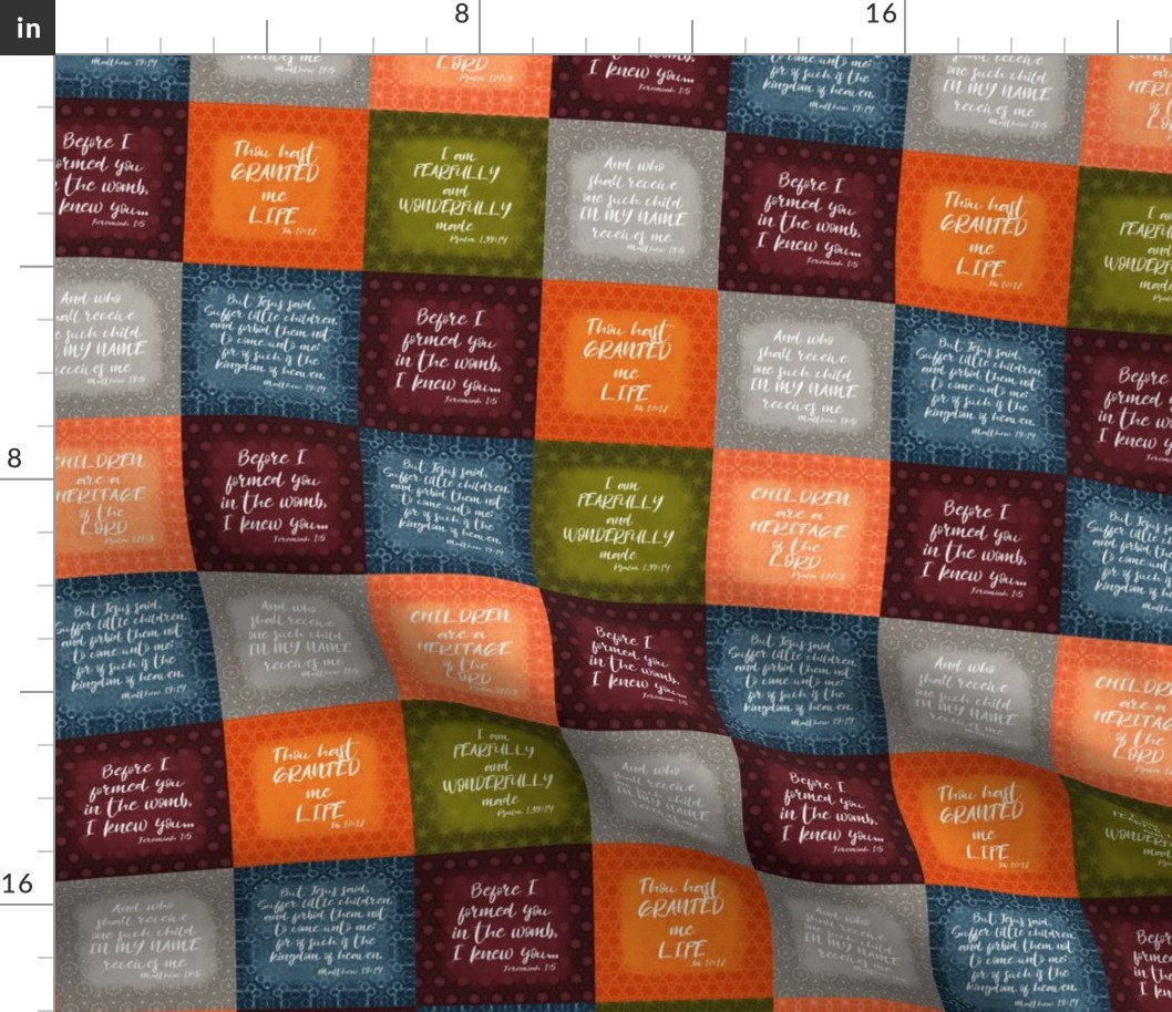 3 inch squares Bible verse baby cheater quilt