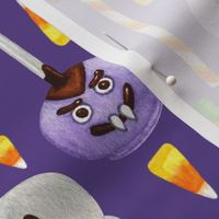 Large Scale Halloween Cake Pop Trick or Treats Candy Corn Pumpkins Bats Mummies Monsters on Grape Purple