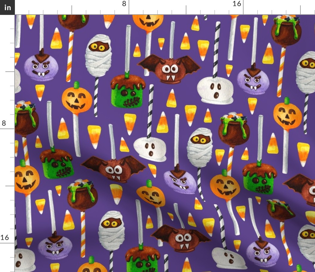 Large Scale Halloween Cake Pop Trick or Treats Candy Corn Pumpkins Bats Mummies Monsters on Grape Purple