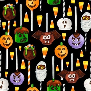  Large Scale Halloween Cake Pop Trick or Treats Candy Corn Pumpkins Bats Mummies Monsters on Black