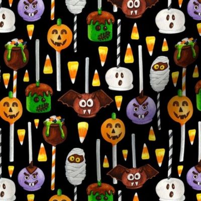 Medium Scale Halloween Cake Pop Trick or Treats Candy Corn Pumpkins Bats Mummies Monsters on Black