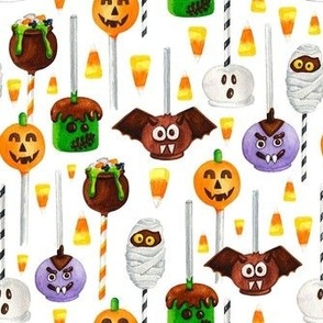Medium Scale Halloween Cake Pop Trick or Treats Candy Corn Pumpkins Bats Mummies Monsters on White