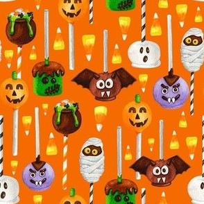 Medium Scale Halloween Cake Pop Trick or Treats Candy Corn Pumpkins Bats Mummies Monsters on Carrot Orange