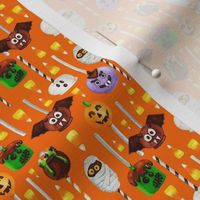 Small Scale Halloween Cake Pop Trick or Treats Candy Corn Pumpkins Bats Mummies Monsters on Carrot Orange