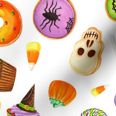 Large Scale Halloween Trick or Treats Cookies Cake Pops Candy Corn Pumpkins Bats Mummies Monsters Cupcakes on White