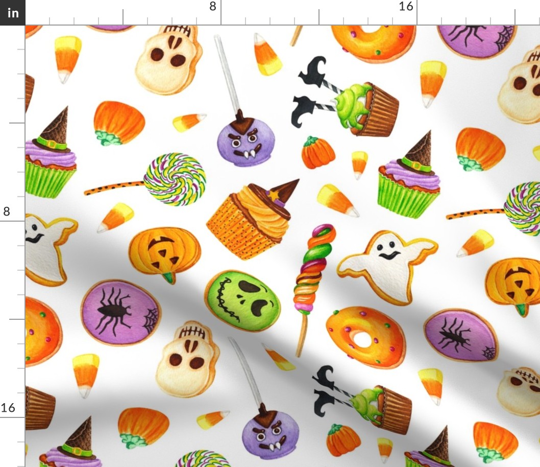 Large Scale Halloween Trick or Treats Cookies Cake Pops Candy Corn Pumpkins Bats Mummies Monsters Cupcakes on White