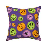 Large Scale Trick or Treat Halloween Cookies Pumpkins Spiders Monsters on Grape Purple