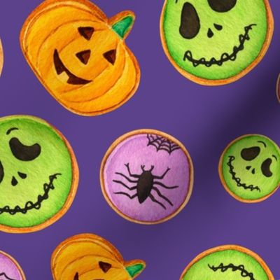Large Scale Trick or Treat Halloween Cookies Pumpkins Spiders Monsters on Grape Purple