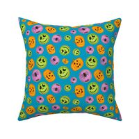 Medium Scale Trick or Treat Halloween Cookies Pumpkins Spiders Monsters on Caribbean Blue