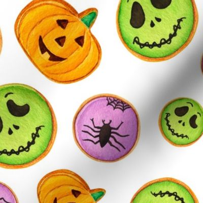 Large Scale Trick or Treat Halloween Cookies Pumpkins Spiders Monsters on White