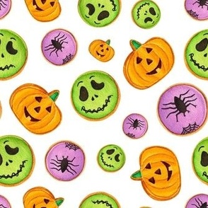 Medium Scale Trick or Treat Halloween Cookies Pumpkins Spiders Monsters on White
