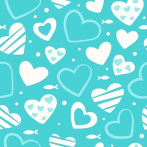 Fish and Hearts Blue