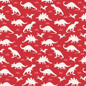 Dinosaur Silhouettes on Red