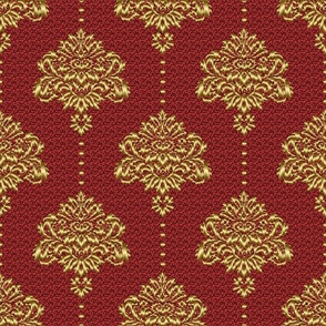 Damask Gold dark red textured large Wallpaper