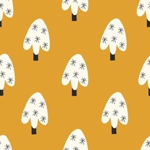 White fir trees on yellow