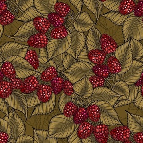 Raspberries on brown