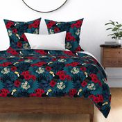 Joyful Jungle:Toucans amd tropical flora, blue and red