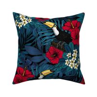 Joyful Jungle:Toucans amd tropical flora, blue and red