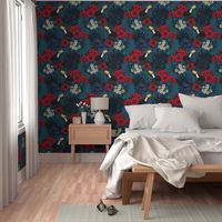 Joyful Jungle:Toucans amd tropical flora, blue and red