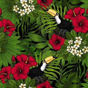 Joyful Jungle:Toucans amd tropical flora, green and red
