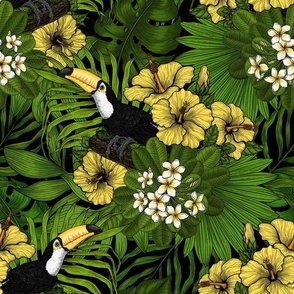 Joyful Jungle:Toucans amd tropical flora, green and yellow