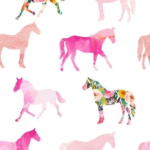 pink floral + watercolor horses