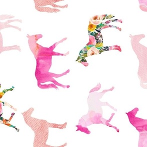 rotated pink floral + watercolor horses