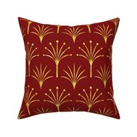 Art Deco burgundy red thin gold fan palms