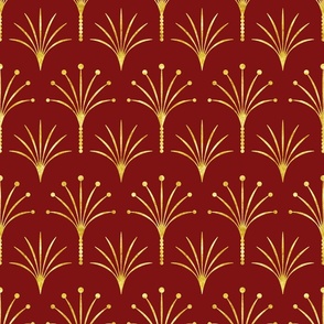 Art Deco burgundy red thin gold fan palms