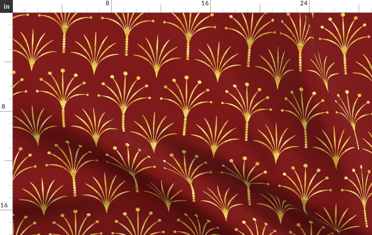 Art Deco burgundy red thin gold fan palms