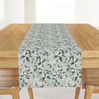 Flowers & Bees ONLY - Medium - Linen Texture - Blue