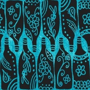 Printed wine bottles on faux linen turquoise 6” repeat