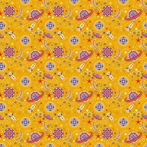 Space Mandala Adventure- Yellow Mustard- Small Scale