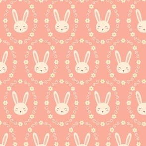 Bunnies in Flower Frame on Pink (Small Scale)