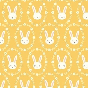 Bunnies in Flower Frame on Yellow (Small Scale)