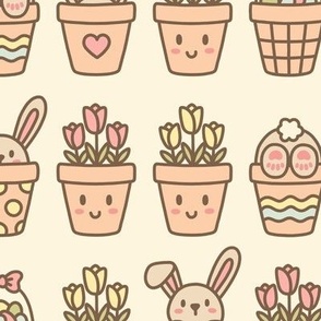 Potted Bunnies on Yellow (Large Scale)