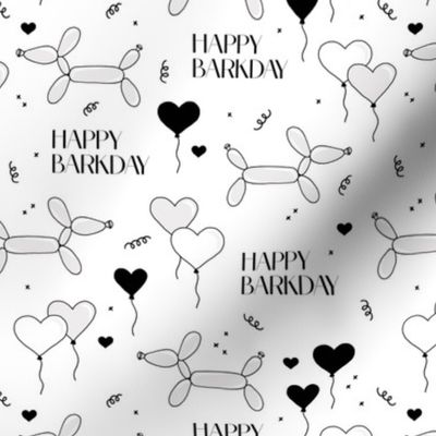 Happy barkday puppy birthday dog animal balloon pet love party celebration black and white 