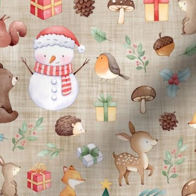 christmas woodland tree brown linen