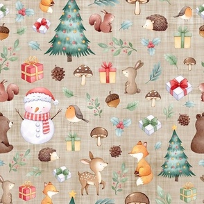 christmas woodland tree brown linen