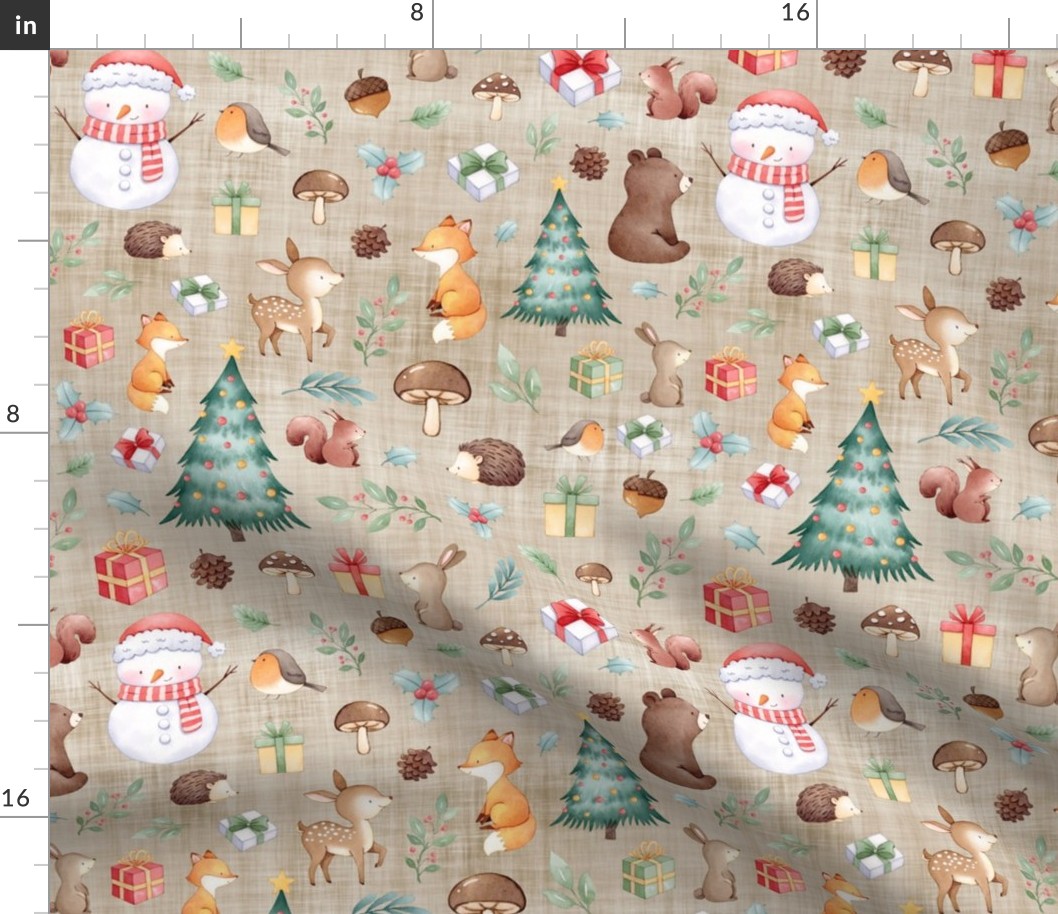 christmas woodland tree brown linen