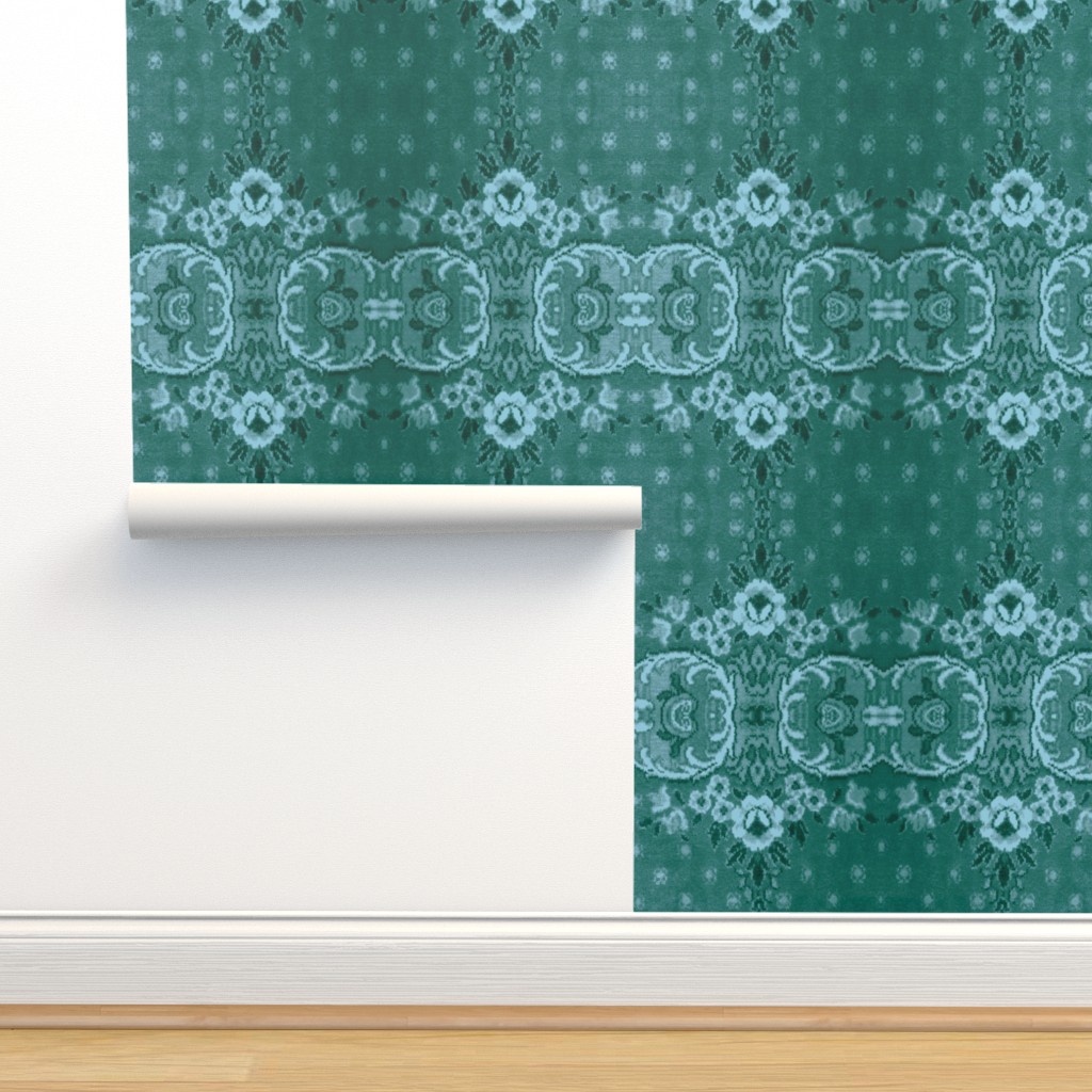 PEINTURE VELOURS en VERT DEAU sur FOND Wallpaper | Spoonflower